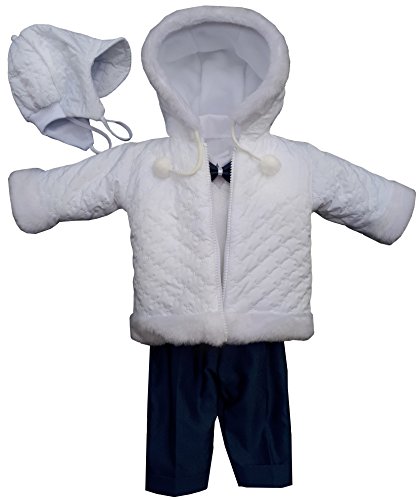 YES Set Winter Taufanzug Festanzug Jacke Winterjacke Hose Hemd Taufe Baby Anzug, Adam, Gr.62, weiß-Marineblau von YES