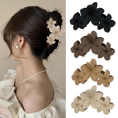 Blume Haarklammer, 4PCS Matte Haarspangen für Frauen Niedlich Haarspangen, Hawaiian Haar Blume Clip Große Haarspange Starken Halt Haar Krallen Haar Zubehör von YESENLE