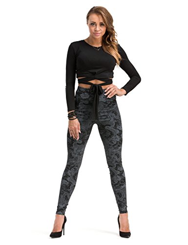 YESET Damen Leggings lang hoher Bund Hose Muster Leggins Stretch gekämmte Baumwolle Muster-8 L von YESET