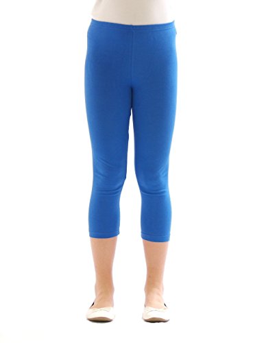 Kinder Mädchen Hose Leggings Leggins Capri 3/4 kurz Knie Blickdicht Baumwolle Blau Größe 122 von YESET