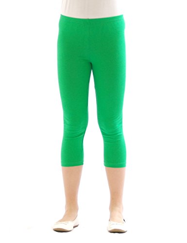 Kinder Mädchen Hose Leggings Leggins Capri 3/4 kurz Knie Blickdicht Baumwolle Grün Größe 146 von YESET
