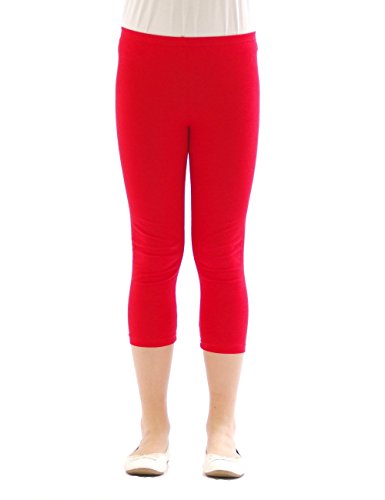 Kinder Mädchen Hose Leggings Leggins Capri 3/4 kurz Knie Blickdicht Baumwolle Rot Größe 128 von YESET