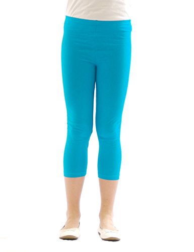 Kinder Mädchen Hose Leggings Leggins Capri 3/4 kurz Knie Blickdicht Baumwolle Türkis Größe 134 von YESET