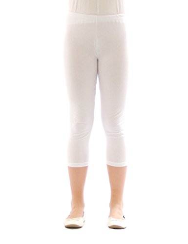 Kinder Mädchen Hose Leggings Leggins Capri 3/4 kurz Knie Blickdicht Baumwolle Weiß Größe 128 von YESET