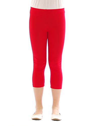 Kinder Mädchen Hose Leggings Leggins Capri 3/4 kurz Knie Blickdicht Baumwolle Rot Größe 134 von YESET