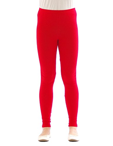 YESET Kinder Mädchen Leggings lang Blickdicht aus Baumwolle Hose Jungen Rot 128 von YESET