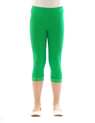 Mädchen Kinder Leggings Leggins Hose Capri 3/4 kurz mit Spitze Baumwolle Grün 128 von YESET