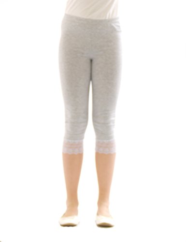 Mädchen Kinder Leggings Leggins Hose Capri 3/4 kurz mit Spitze Baumwolle Hell-Grau 146 von YESET