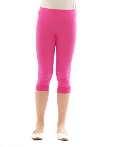 Mädchen Kinder Leggings Leggins Hose Capri 3/4 kurz mit Spitze Baumwolle Rosa 116 von YESET