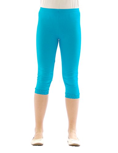 Mädchen Kinder Leggings Leggins Hose Capri 3/4 kurz mit Spitze Baumwolle Türkis 146 von YESET
