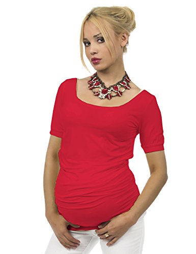 Umstand Shirt Kurzarm T-Shirt Bluse Tunika Top Bauch Stretch Sonia Schwanger rot S/M von YESET