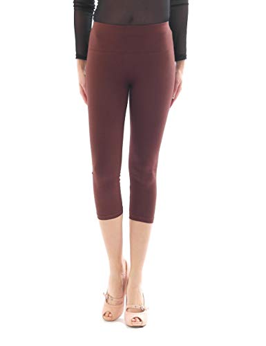 YESET Capri 3/4 Damen Leggings Leggins Baumwolle Hose hoher Bund mit Taschen braun L von YESET