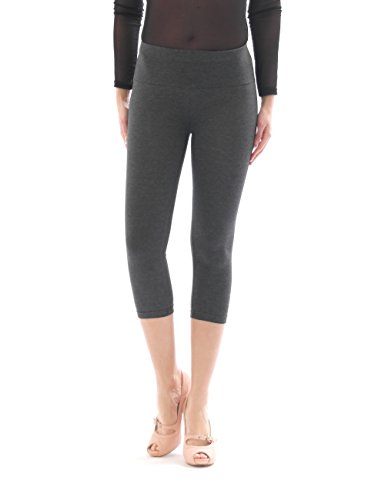 YESET Capri 3/4 Damen Leggings Leggins Baumwolle Hose hoher Bund mit Taschen dunkelgrau XL von YESET