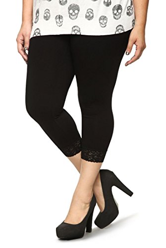 YESET Capri 3/4 Leggings Spitze Baumwolle Leggins Spitzenrand SCHWARZ XL von YESET