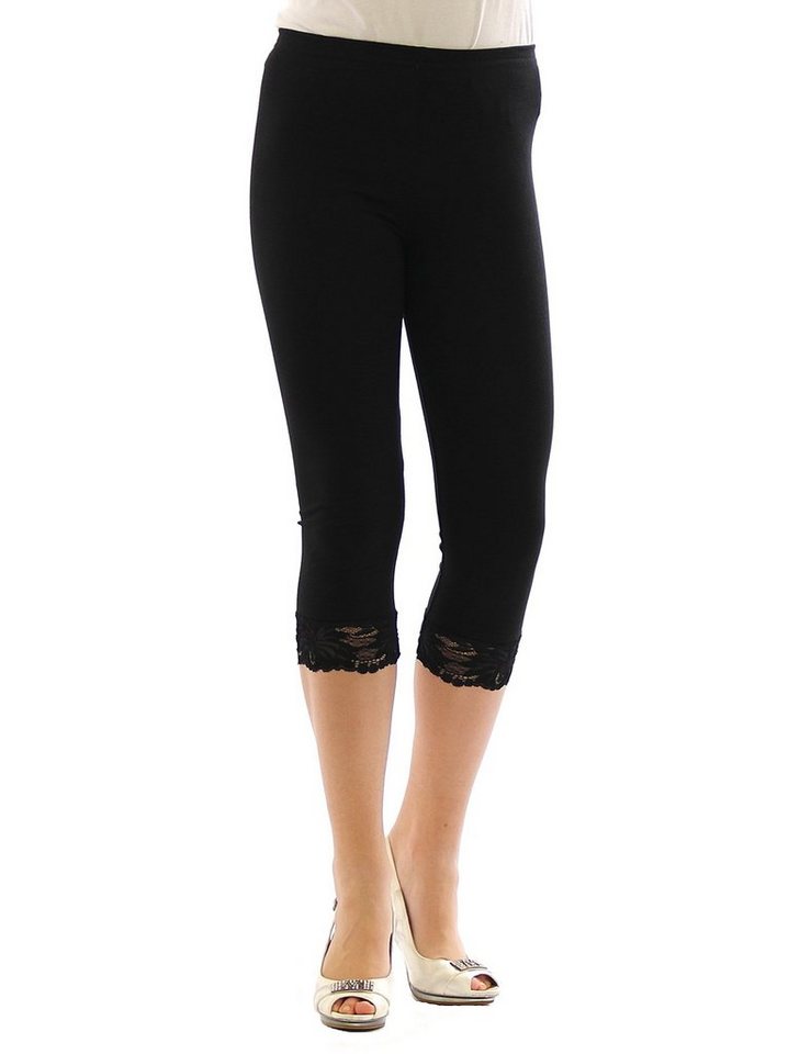 YESET Caprihose Capri 3/4 Leggings Spitze Baumwolle Damen SCHWARZ L von YESET