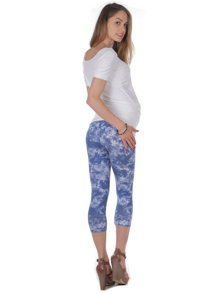 YESET Caprihose Umstand Capri Muster Leggings Umstandsleggings gekämmte Baumwolle blau Kurze von YESET