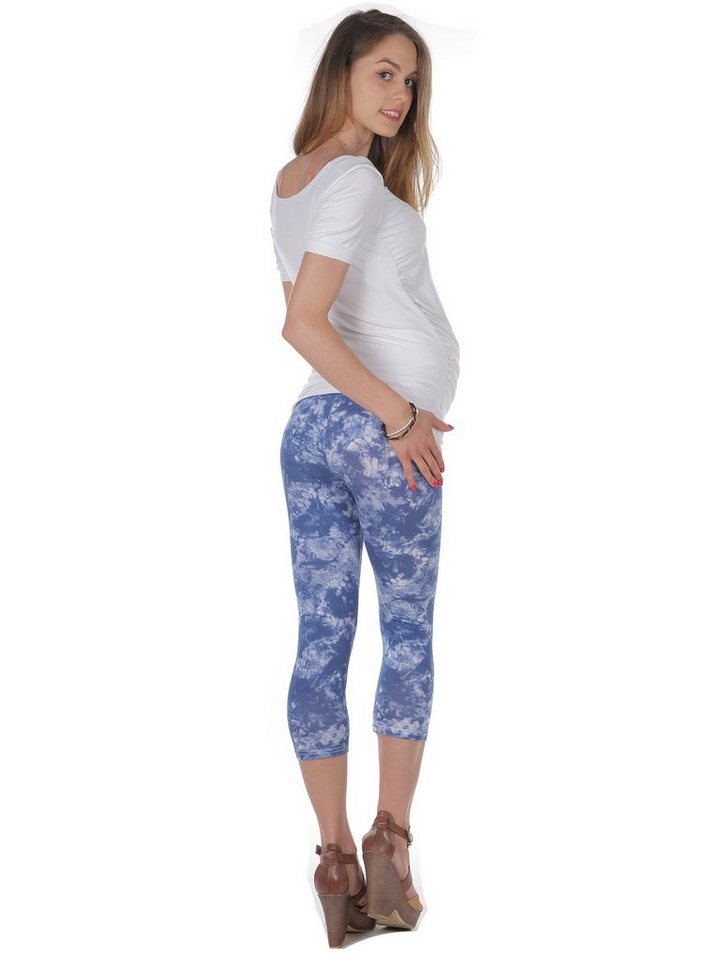 YESET Caprihose Umstand Capri Muster Leggings Umstandsleggings gekämmte Baumwolle blau Capri kurze Leggings von YESET