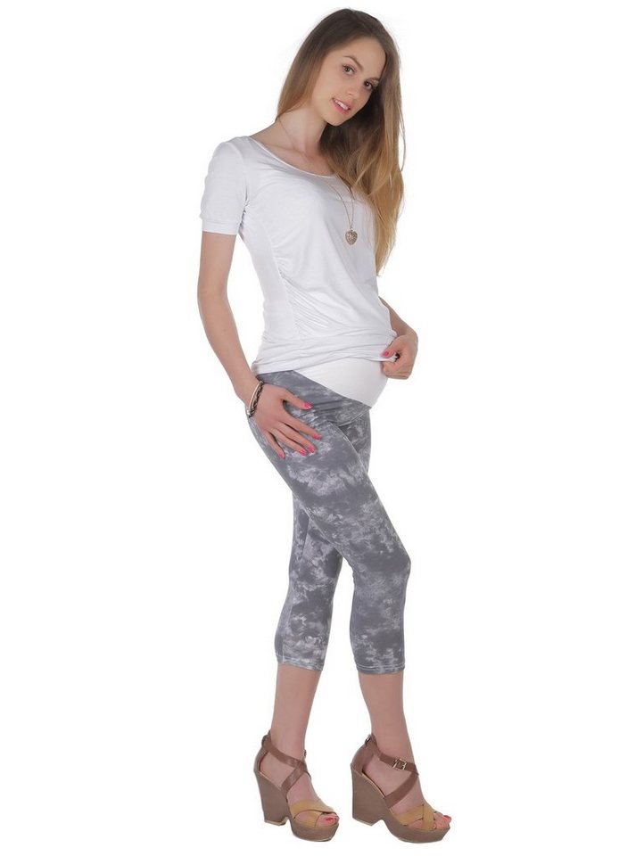 YESET Caprihose Umstand Capri Muster Leggings Umstandsleggings gekämmte Baumwolle grau Capri kurze Leggings von YESET