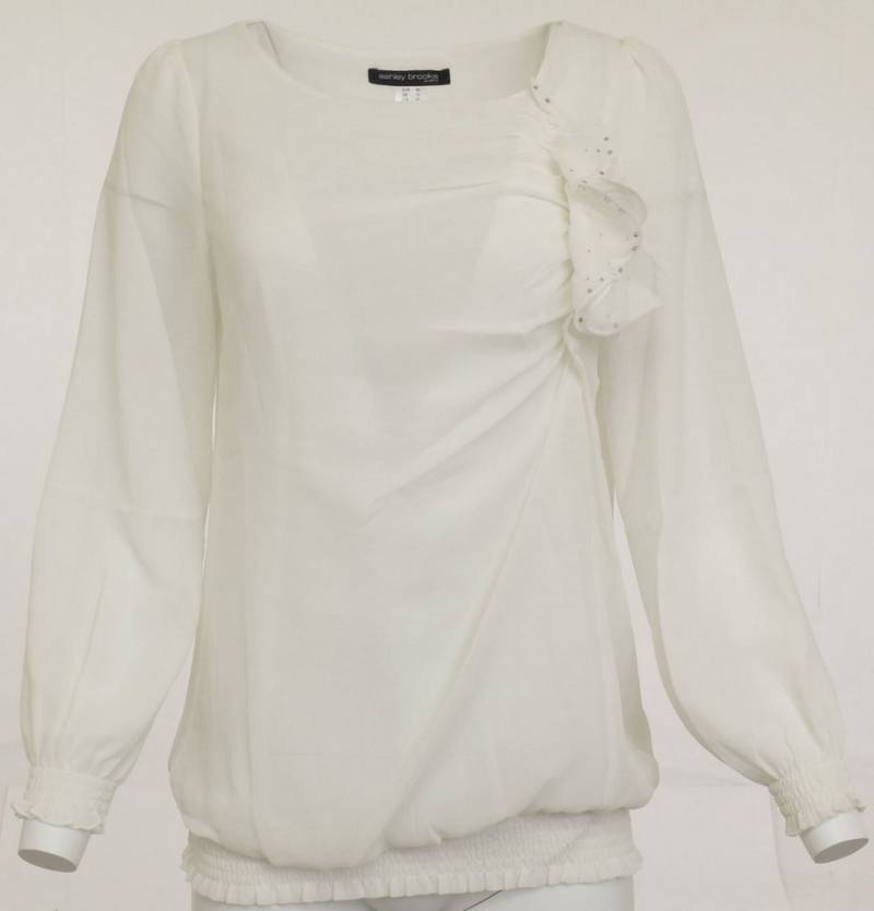 YESET Chiffonbluse Damen Chiffonbluse Bluse Tunika Shirt Langarm Cremeweiss 006879 von YESET