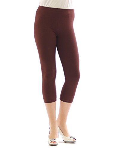 YESET Damen 3/4 Capri Leggings Baumwolle BRAUN S von YESET