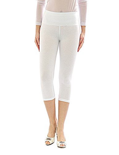 YESET Damen Capri 3/4 Leggings Leggins Baumwolle Hose Wäsche hoher Bund Weiss XXXL von YESET