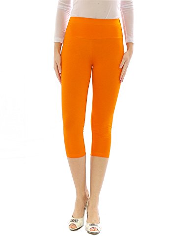 YESET Damen Capri 3/4 Leggings Leggins Baumwolle Hose Wäsche hoher Bund orange S von YESET