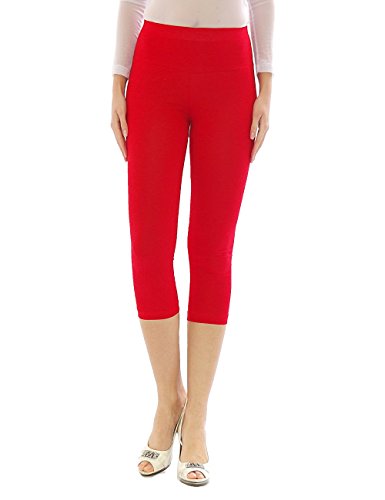 YESET Damen Capri 3/4 Leggings Leggins Baumwolle Hose Wäsche hoher Bund rot XL von YESET