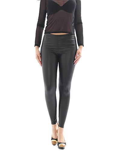 YESET Damen Capri Leggings Hose Glanz-Matt Kunstleder Optik Hüfte schwarz S von YESET