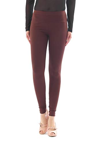 YESET Damen Leggings lang Hose Leggins Baumwolle hoher Bund mit Taschen braun M von YESET