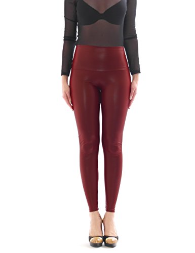 YESET Damen Leggings lang Hose Röre Treggings Glanz-Matt wie Latex Lack Leder Optik hoher Bund dunkelrot XL von YESET