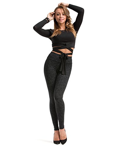 YESET Damen Leggings lang hoher Bund Hose Muster Leggins Stretch gekämmte Baumwolle Muster-10 S von YESET