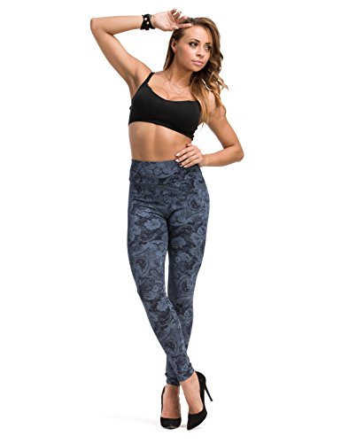 YESET Damen Leggings lang hoher Bund Hose Muster Leggins Stretch gekämmte Baumwolle Muster-7 M von YESET