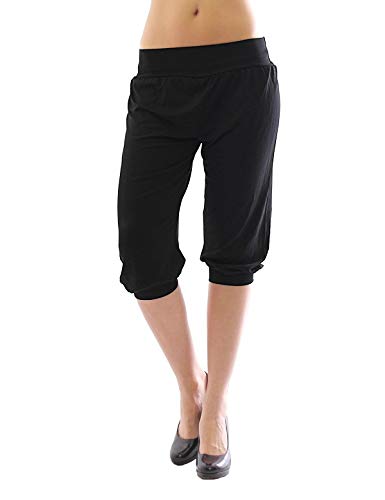 YESET Harem Harems Aladin Pump Hose Capri 3/4 hoher Bund Leggings Leggins Baggy Sommer schwarz XXXL von YESET