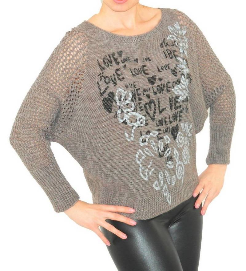 YESET Longpullover Pullover Strick Pulli Love-Blumen Top-Netz leicht Wolle von YESET