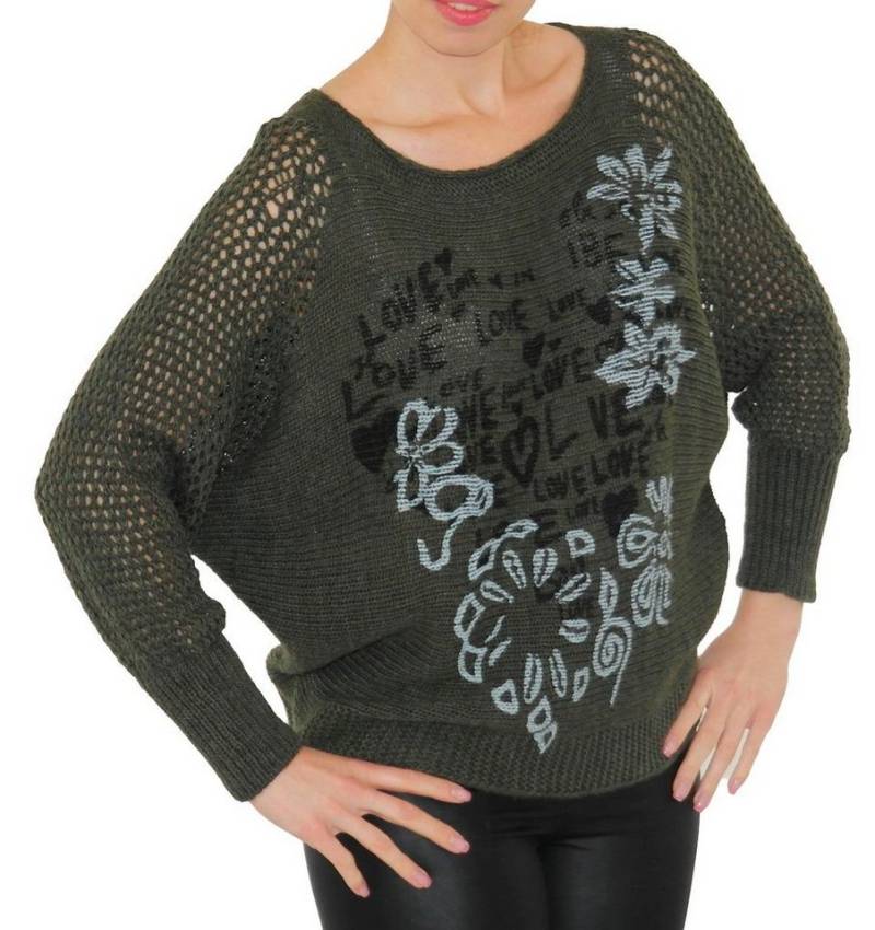 YESET Longpullover Pullover Strick Pulli Love-Blumen Top-Netz leicht Wolle von YESET