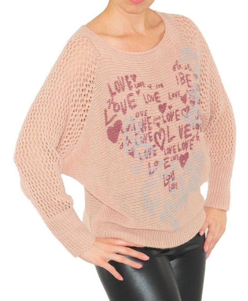 YESET Longpullover Pullover Strick Pulli Love-Blumen Top-Netz leicht Wolle von YESET