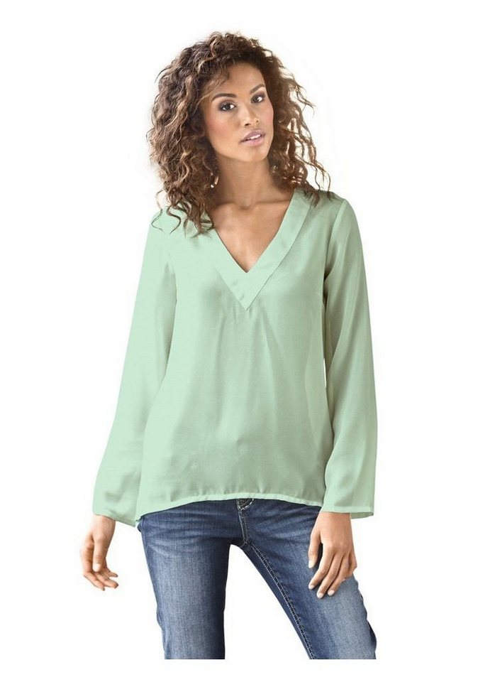 YESET Schlupfbluse Damen Schlupfbluse Bluse Shirt langarm Tunika blau Gr. 38 130841 von YESET