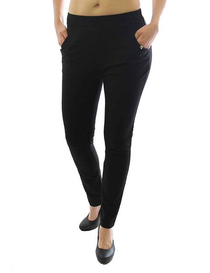 YESET Schlupfhose Elegante Hose lang Stretch Stretchhose Stoffhose schwarz 2XL mit Nieten und Taschen von YESET