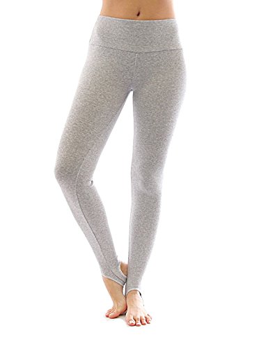 YESET Thermo Fleece hoher Bund mit Steg Leggings Baumwolle Leggins hellgrau L von YESET