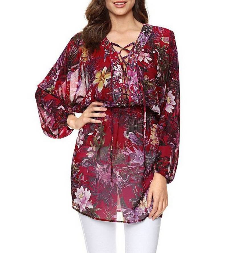 YESET Tunikashirt Drucktunika Tunika langarm Kleid Shirt Ziersteinen rot Gr. 38 193304 von YESET