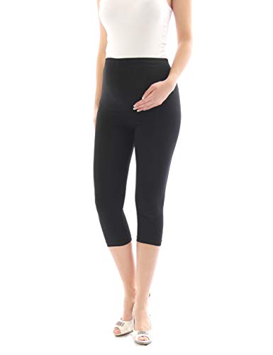 YESET Umstand Capri 3/4 Leggings Baumwolle Umstandsleggings Hose mit Taschen schwarz M von YESET