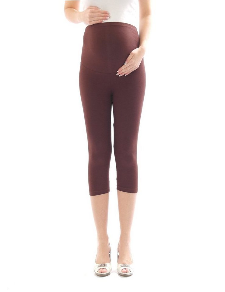 YESET Umstandshose Umstand Hose Capri 3/4 Umstandsleggings Baumwolle Braun M von YESET