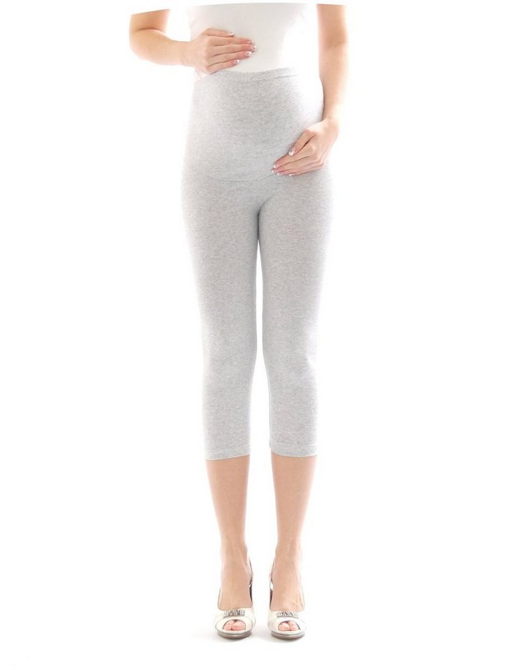 YESET Umstandshose Umstand Hose Capri 3/4 Umstandsleggings Baumwolle Hellgrau L von YESET