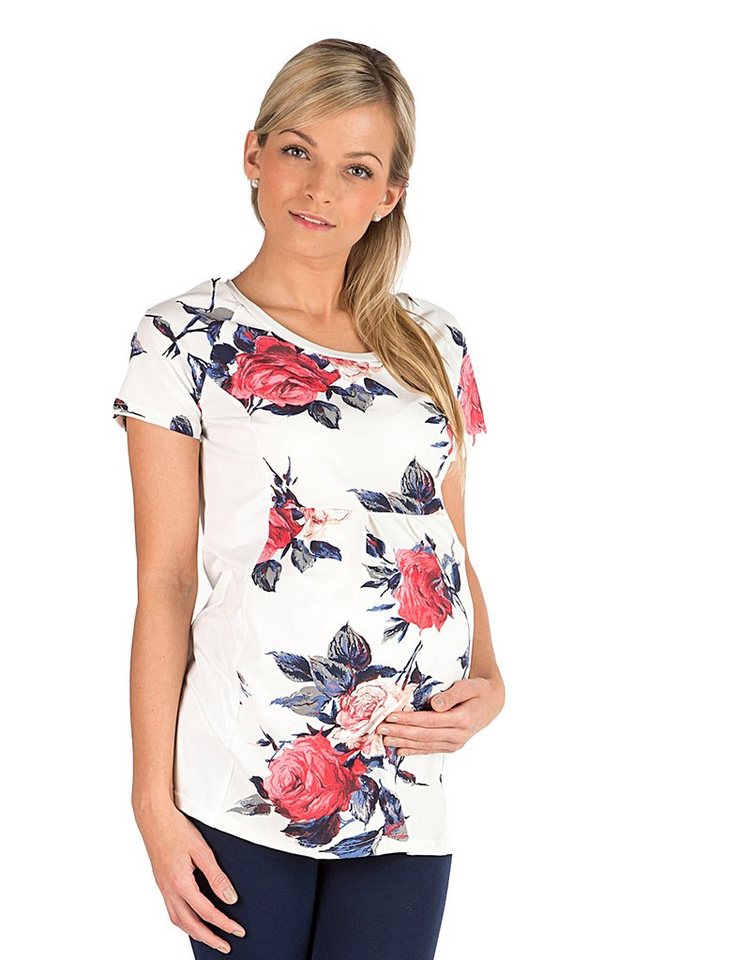 YESET Umstandsshirt Umstandsshirt Shirt Umstand Bluse Tunika Top kurzarm Schwanger Blumen- Rundhalsausschnitt von YESET