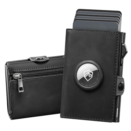 YESIIW Airtag Geldbeutel Echtes Leder Geldbörse Herren Airtag mit Extra Große Kapazität Pop-up Portmonee Herren Airtag Wallet für 10 Karten & Münzfach Smart Wallet mit RFID Schutz (Schwarz) von YESIIW