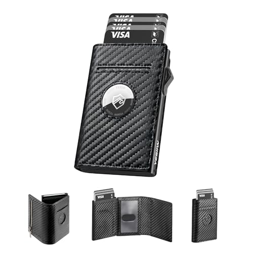 YESIIW Airtag Wallet mit Super Kompakt Pop up Airtag Portmonee Herren für 10 Karten & Münzfach Karten Portemonnaie Geldbörse Herren mit RFID Schutz Smart Wallets for Men(Carbon Schwarz) von YESIIW