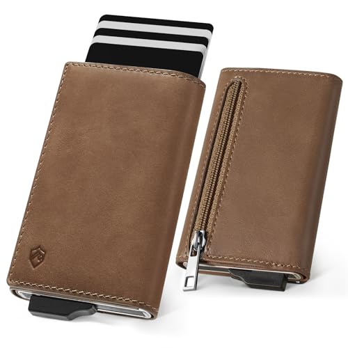 YESIIW Geldbörse Herren Echtleder von Hoher Qualität, Slim Wallet mit Münzfach für 10 Kreditkarten, Leder RFID Schutz Portmonee Herren Magnetverschluss, Pop-up Kartenetui Smart Wallet Dauerhaft, Braun von YESIIW