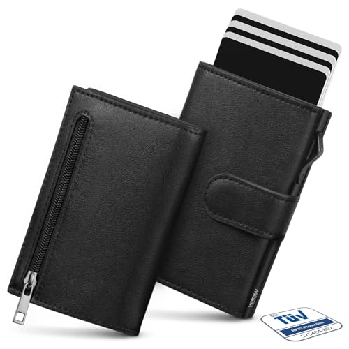 YESIIW Geldbörse Herren mit Große Kapazität, Pop-up Kartenetui Card Holder Portmonee Herren für 10 Karten | 1 ID Fenter | 15 Geldscheinfach | Münzfach - RFID Schutz - Magnetverschluss (Schwarz) von YESIIW