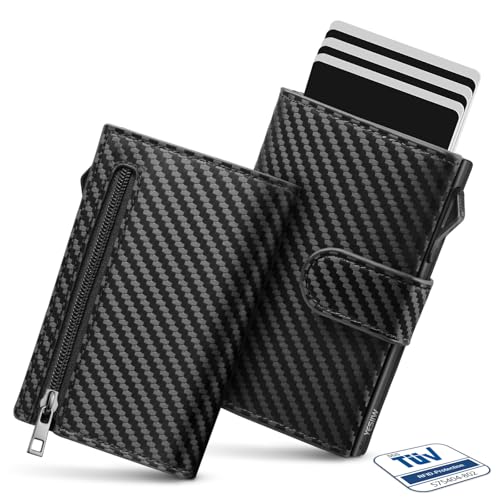 YESIIW Portemonnaie Herren mit Große Kapazität, Pop-up Card Holder Geldbeutel Herren für 10 Karten | 1 ID Fenter | 15 Geldscheinfach | Münzfach - RFID Schutz Wallet for Men (Carbon) von YESIIW