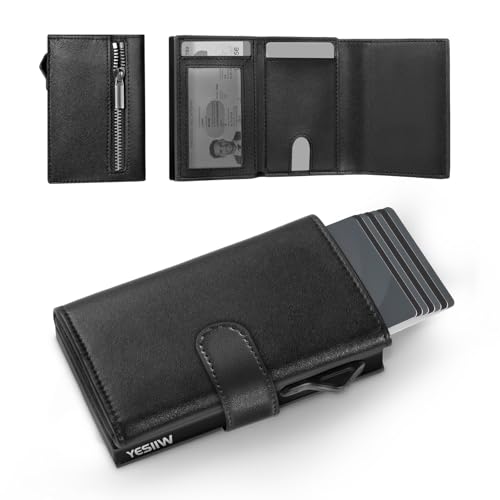 YESIIW Portmonee Herren Slim mit Kompakt & Geräumig Pop up Kartenetui für 7 Karten,1 Ausweis & 15+ Papiergeld Geldbörse Herren mit RFID Card Holder mit Münzfach Wallets for Men(Schwarz) von YESIIW
